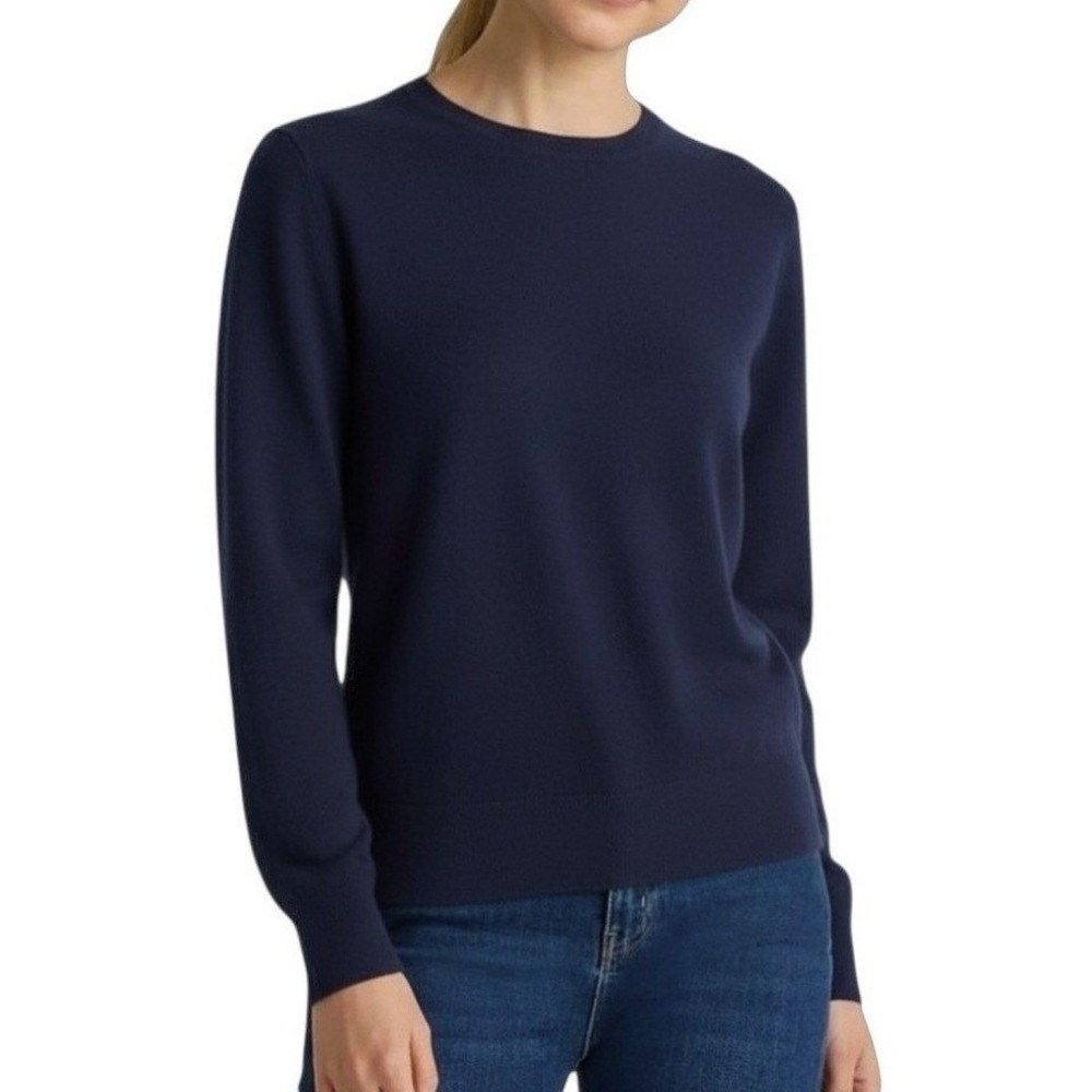 Quince Women L NWT Cashmere Crewneck Sweater Blue Quiet Luxury Minimalist Preppy